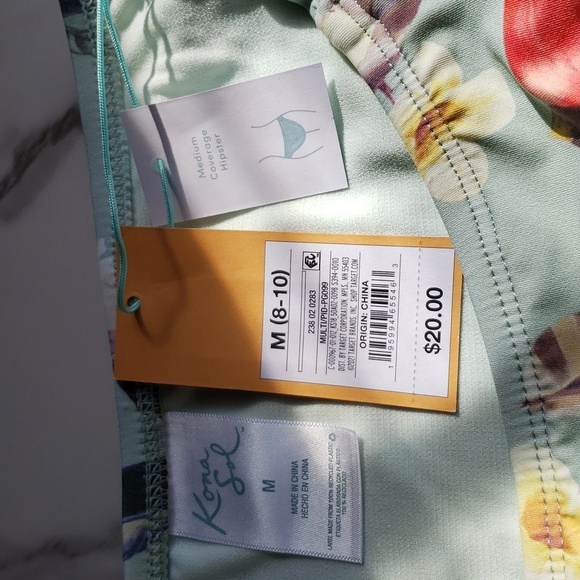 Kona Sol Soft Ruffle Bralette & Double tab Hipster Bikini Floral Fruit Print M - Picture 12 of 14